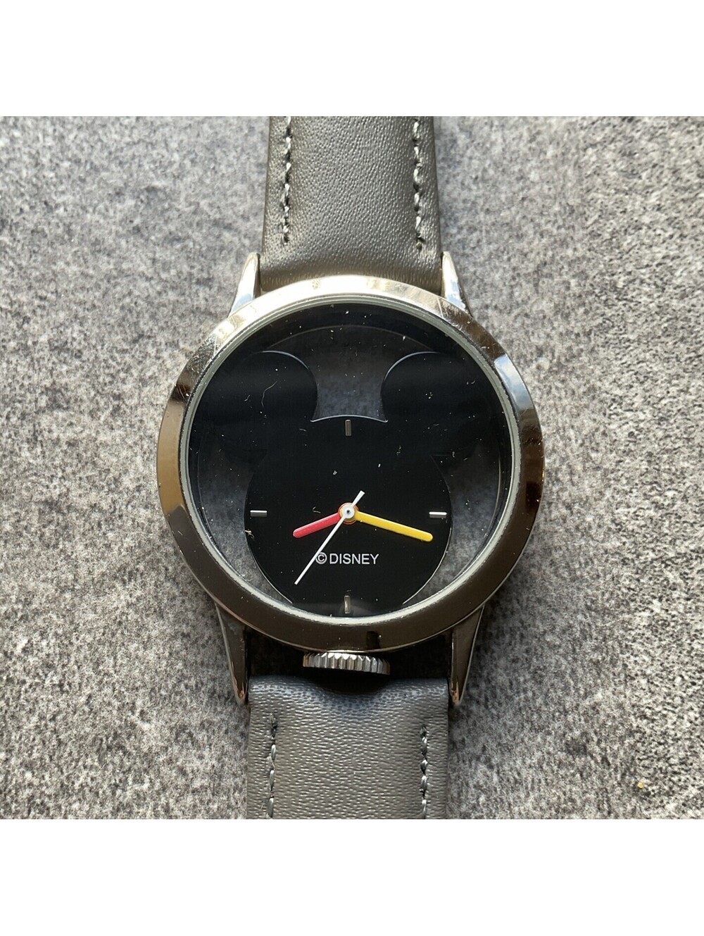 Beautiful Disney Parks Unisex Watch 36mm Silver Tone Case Gray Leather Band A11